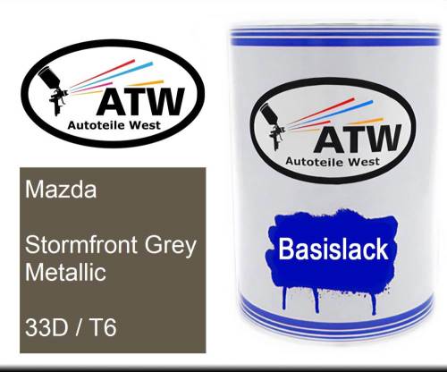 Mazda, Stormfront Grey Metallic, 33D / T6: 500ml Lackdose, von ATW Autoteile West.